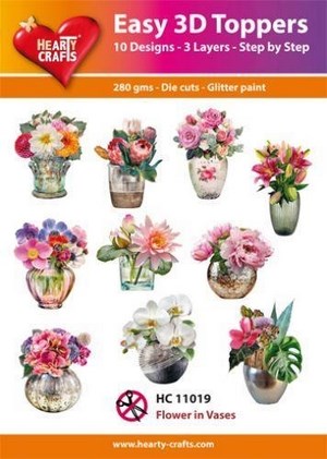 3d-motiver Blomster i vase - udstanset - Easy toppers med glimmer